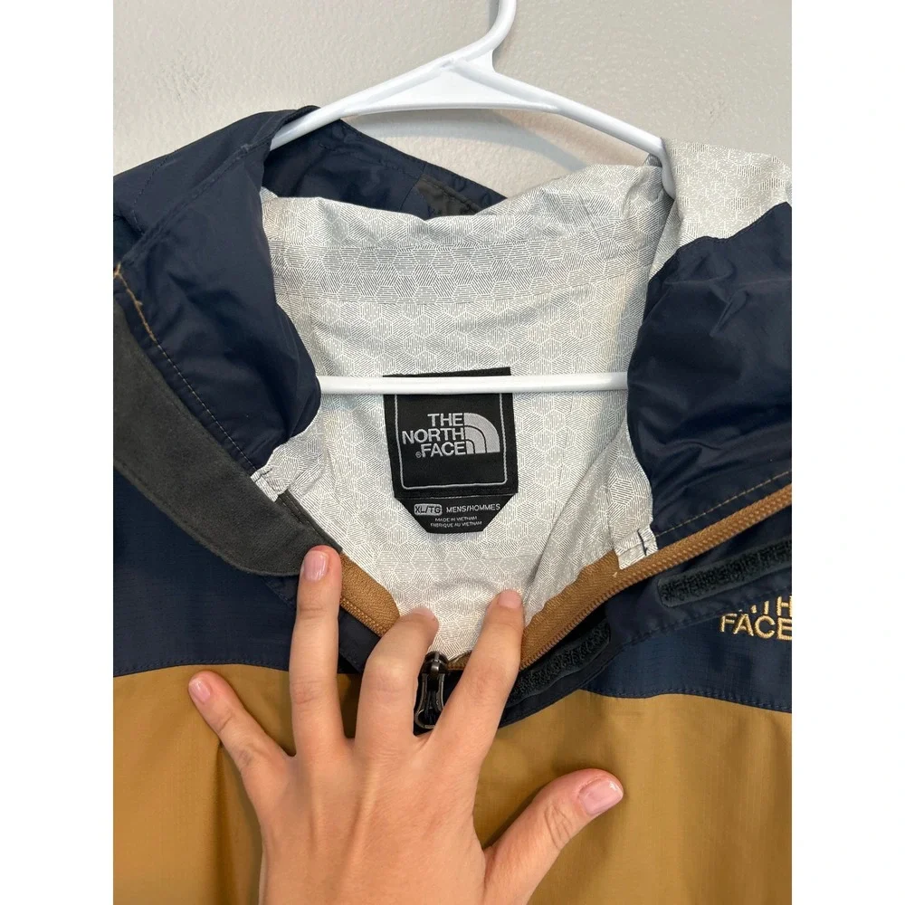 The North Face Mens venture Rain Jacket Blue Mustard Yellow Colorblock Hooded XL